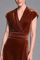 Load image into Gallery viewer, Caramel Ruched Velvet Sheath Long Holiday Party Dress