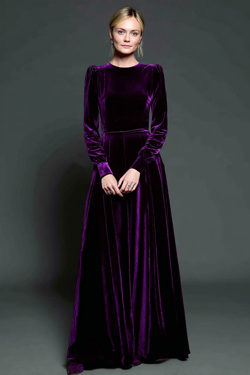 Queendancer Women Simple Dark Purple Velvet Long Holiday Party