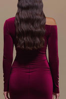 Load image into Gallery viewer, Burgundy Satin One Shoulder Long Sleeves Formal Dress with Slit