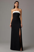 Load image into Gallery viewer, Black and White Strapless Sheath Long Formal Dress with Slit