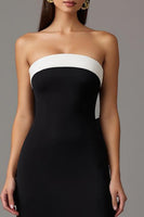 Load image into Gallery viewer, Black and White Strapless Sheath Long Formal Dress with Slit