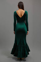 Load image into Gallery viewer, Dark Green Velvet Mermaid Long Sleeves Holiday Party Dress