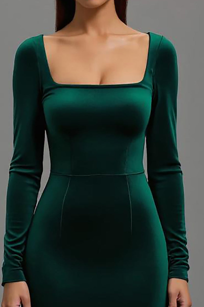 Load image into Gallery viewer, Dark Green Velvet Mermaid Long Sleeves Holiday Party Dress