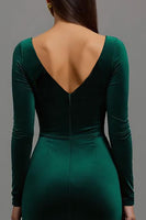 Load image into Gallery viewer, Dark Green Velvet Mermaid Long Sleeves Holiday Party Dress