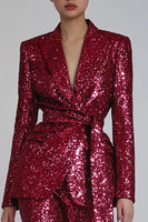 Load image into Gallery viewer, Sparkly Red Sequins 2 Piece Women Prom Suits with Sash