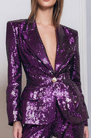 Load image into Gallery viewer, 2 Piece Sequins Sparkly Dark Purple Women Prom Suits with Sleeves