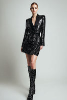 Load image into Gallery viewer, Sparkly Black Bodycon Sequins Peak Lapel Women Blazer