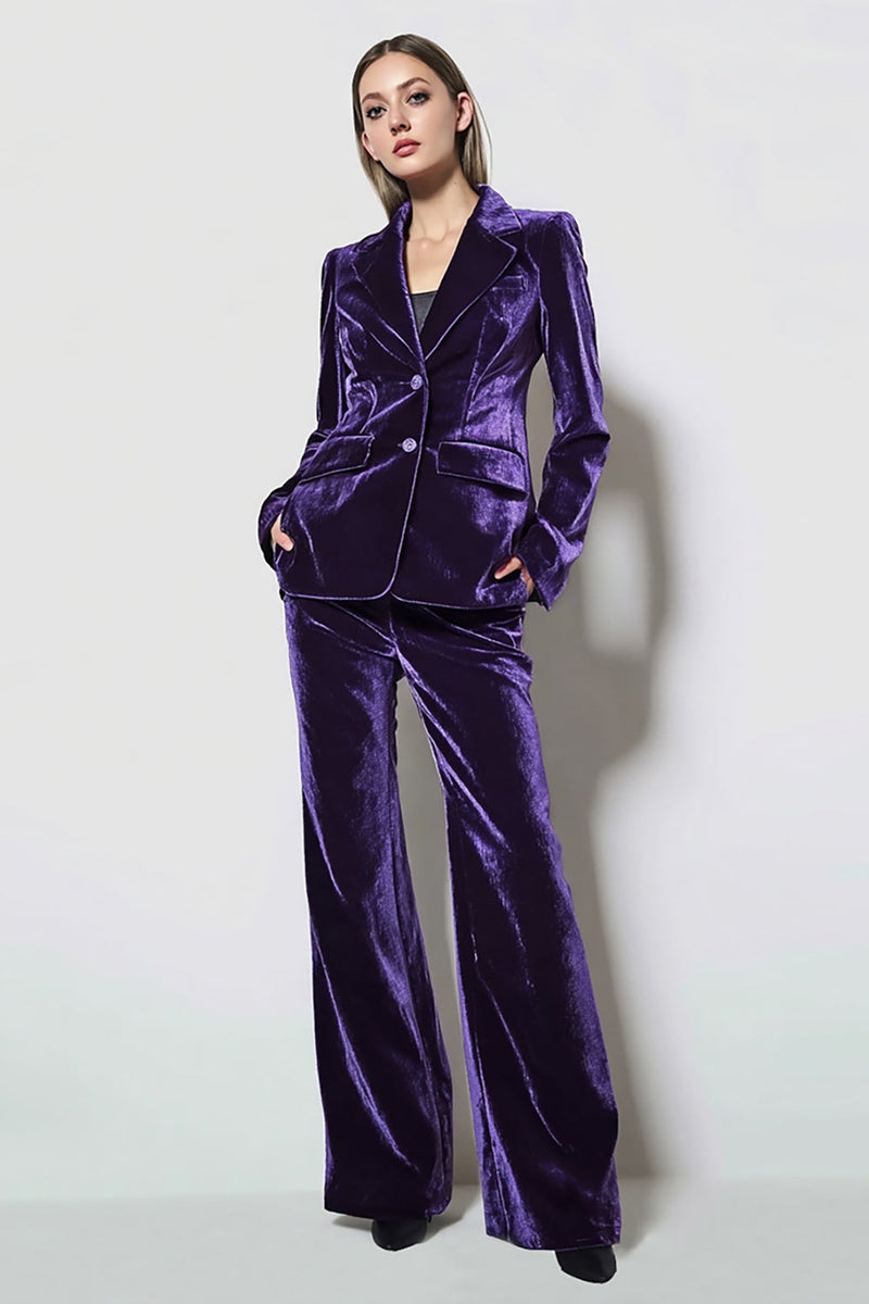 Load image into Gallery viewer, 2 Piece Dark Purple Notched Lapel Velvet Business Suits
