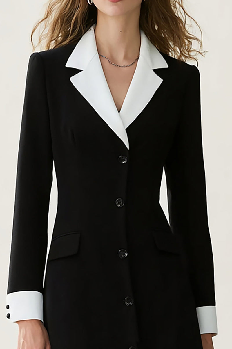Load image into Gallery viewer, Black and White A Line Notched Lapel Long Blazer Dress