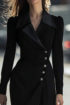 Black Single Breasted Sheath Long Sleeves Blazer Dress