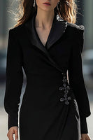 Load image into Gallery viewer, Black Midi Sheath Blazer Dress with Long Sleeves