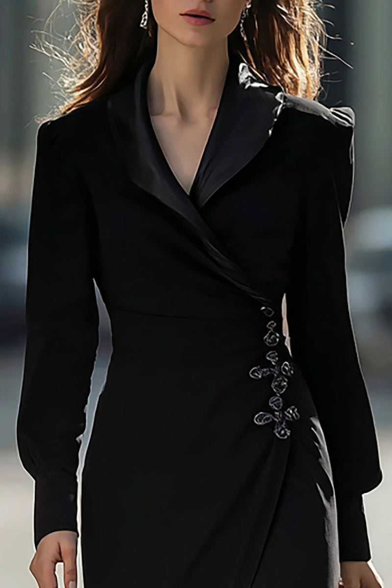 Load image into Gallery viewer, Black Midi Sheath Blazer Dress with Long Sleeves