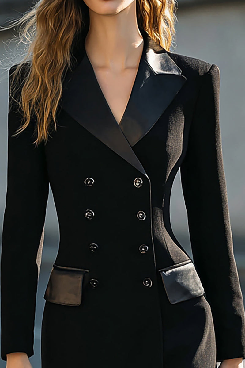 Load image into Gallery viewer, Black Double Breasted Pencil Midi Blazer Dress with Sleeves