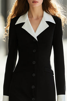 Black and White Long Sleeves Single Breasted Work Dress
