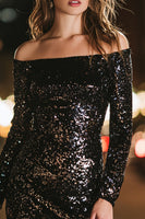 Load image into Gallery viewer, Sparkly Black Tight Sequin Short Cocktail Dress with Sleeves