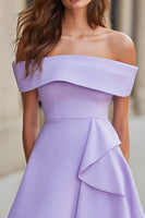 Load image into Gallery viewer, Lilac A Line Off the Satin Shoulder Short Cocktail Dress with Ruffles