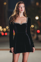 Load image into Gallery viewer, Black A Line Velvet Short Cocktail Dress with Sleeves