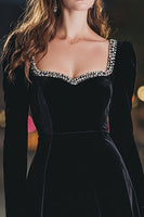 Load image into Gallery viewer, Black A Line Velvet Short Cocktail Dress with Sleeves