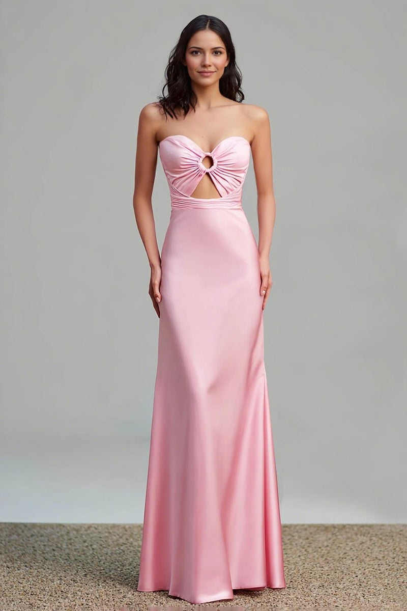 Load image into Gallery viewer, Pink Satin Sheath Sweetheart Cut Out Maxi Formal Dress