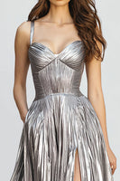 Load image into Gallery viewer, Sparkly Silver Metallic A-Line Pleated Long Formal Dress