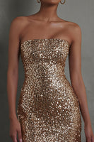 Load image into Gallery viewer, Sparkly Gold Strapless Tight Short Cocktail Dress with Sequin
