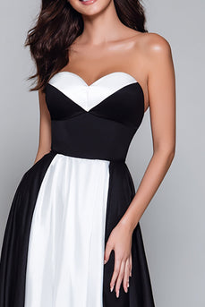 Black and White A Line Sweetheart Long Formal Dress