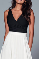 Load image into Gallery viewer, A Line Black and White V-Neck Long Formal Dress