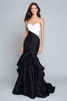 Load image into Gallery viewer, Black and White Mermaid Patchwork Long Formal Dress with Ruffles