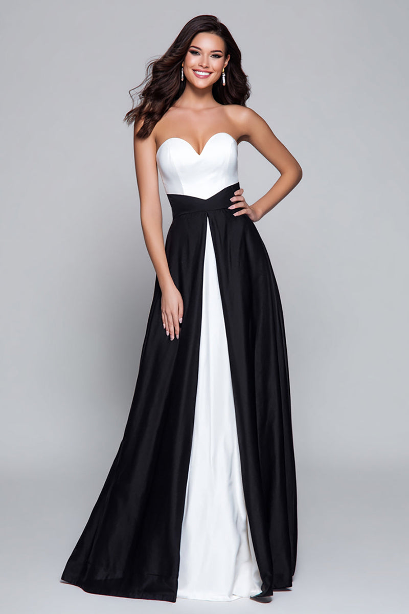 Load image into Gallery viewer, Black and White Sweetheart Patchwork Long Formal Dress