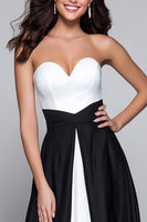 Load image into Gallery viewer, Black and White Sweetheart Patchwork Long Formal Dress
