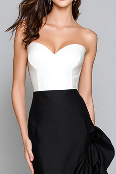 Black and White Mermaid Satin Ruffled Long Formal Dress
