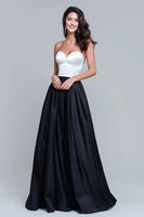 Load image into Gallery viewer, Black and White Sweetheart Satin Long Formal Dress