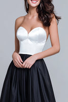 Load image into Gallery viewer, Black and White Sweetheart Satin Long Formal Dress