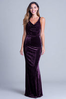 Load image into Gallery viewer, Plum Mermaid Cowl Neck Velvet Long Holiday Party Dress