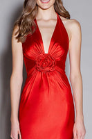 Load image into Gallery viewer, Red Mermaid Halter Satin Long Formal Dress with 3D Flower