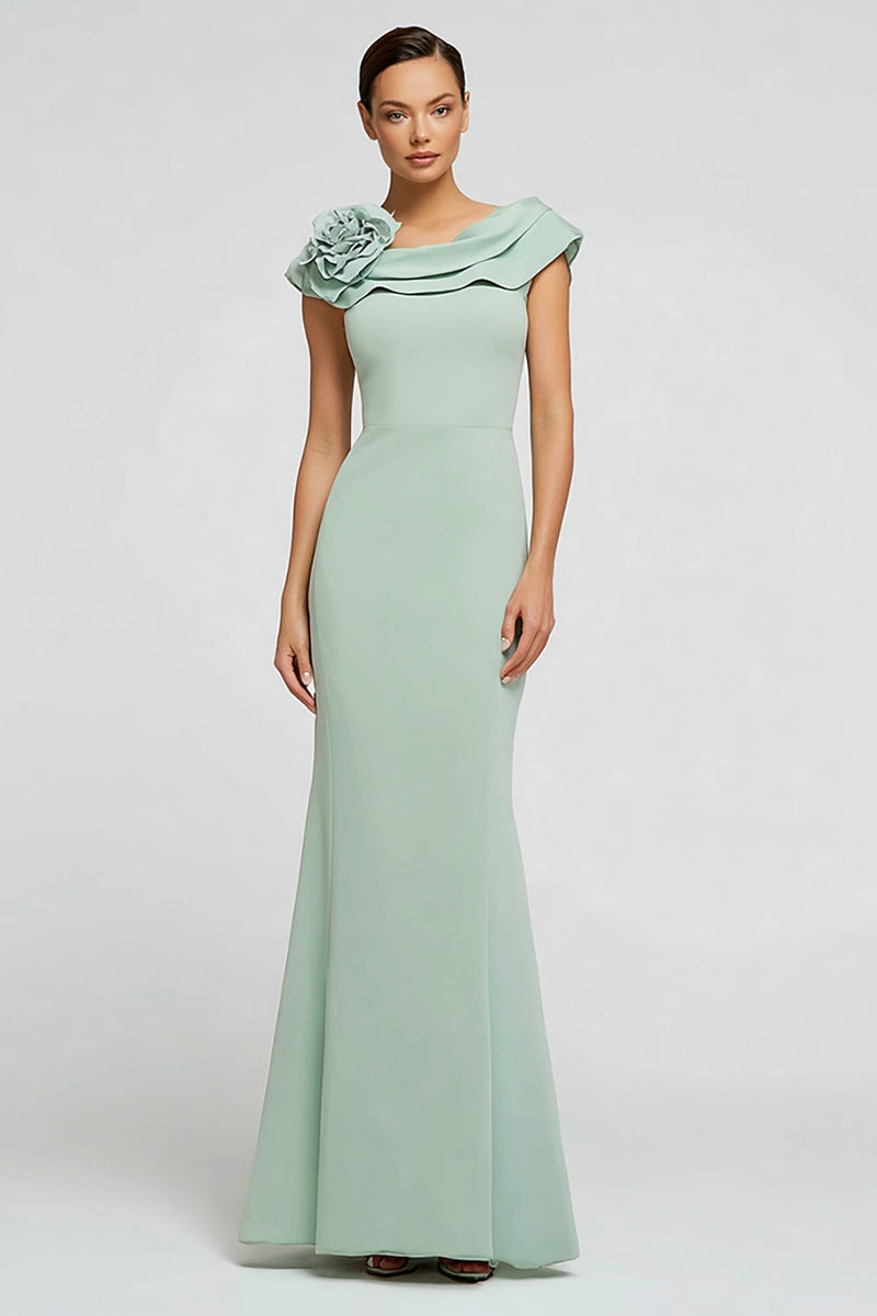Load image into Gallery viewer, Women Mint Green Long Formal Dress with 3D Mermaid Flower Boat Neck Evening Dress