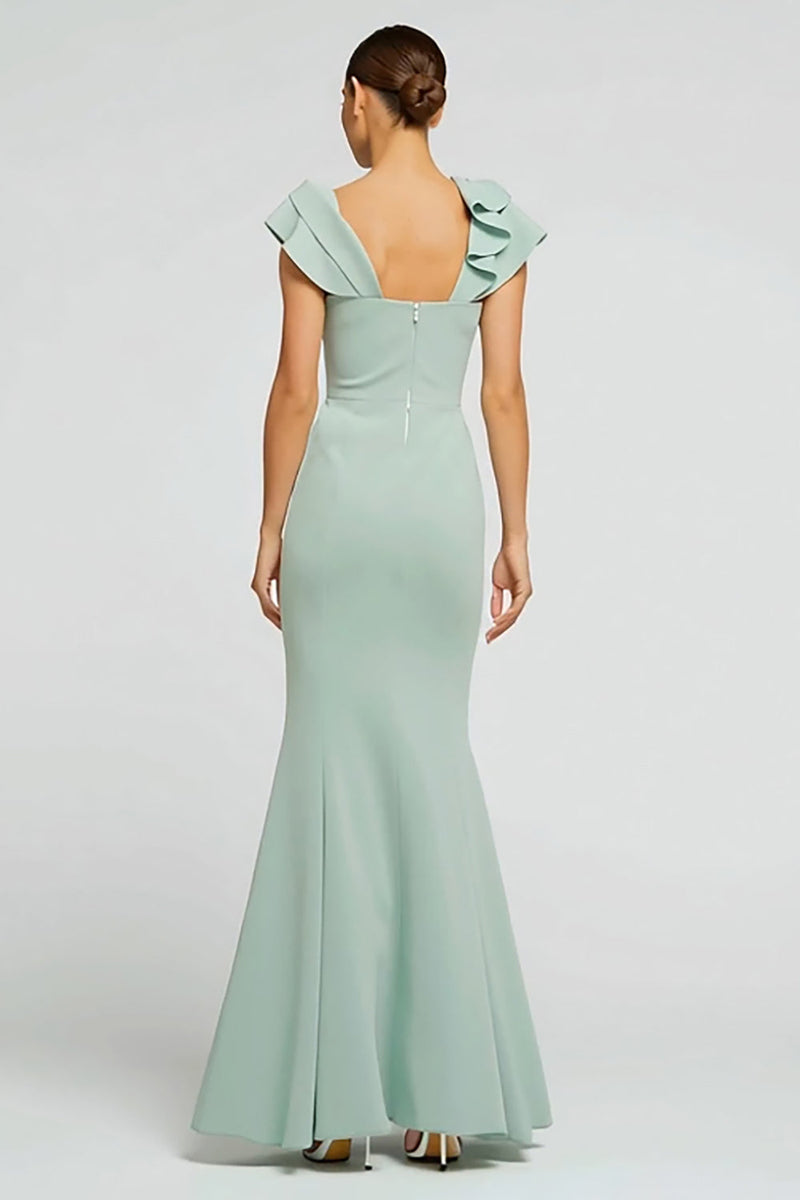Load image into Gallery viewer, Mint Green Mermaid Boat Neck Long Formal Dress with 3D Flower