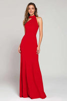Load image into Gallery viewer, Women Elegant Red Mermaid Long Formal Dress Satin Cut-Out High Neck Evening Dress