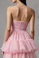 Load image into Gallery viewer, Pink Tulle Strapless A-Line Ruffled Long Birthday Party Dress
