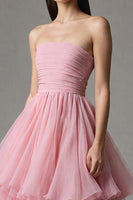 Load image into Gallery viewer, Pink Strapless Tulle A-Line Ruffled Ankle Length Birthday Party Dress