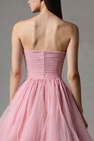 Load image into Gallery viewer, Pink Strapless Tulle A-Line Ruffled Ankle Length Birthday Party Dress