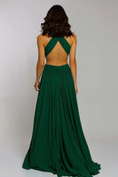 Load image into Gallery viewer, Dark Green Chiffon Halter Cut-Out A-Line Long Holiday Party Dress