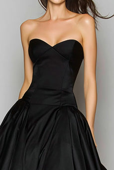 Black Satin Sweetehart A-Line Long Formal Dress