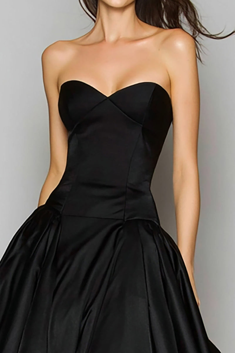 Load image into Gallery viewer, Black Satin Sweetehart A-Line Long Formal Dress