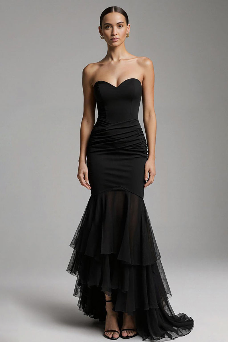 Load image into Gallery viewer, Black Mermaid Sweetheart Ruffled Long Formal Dress