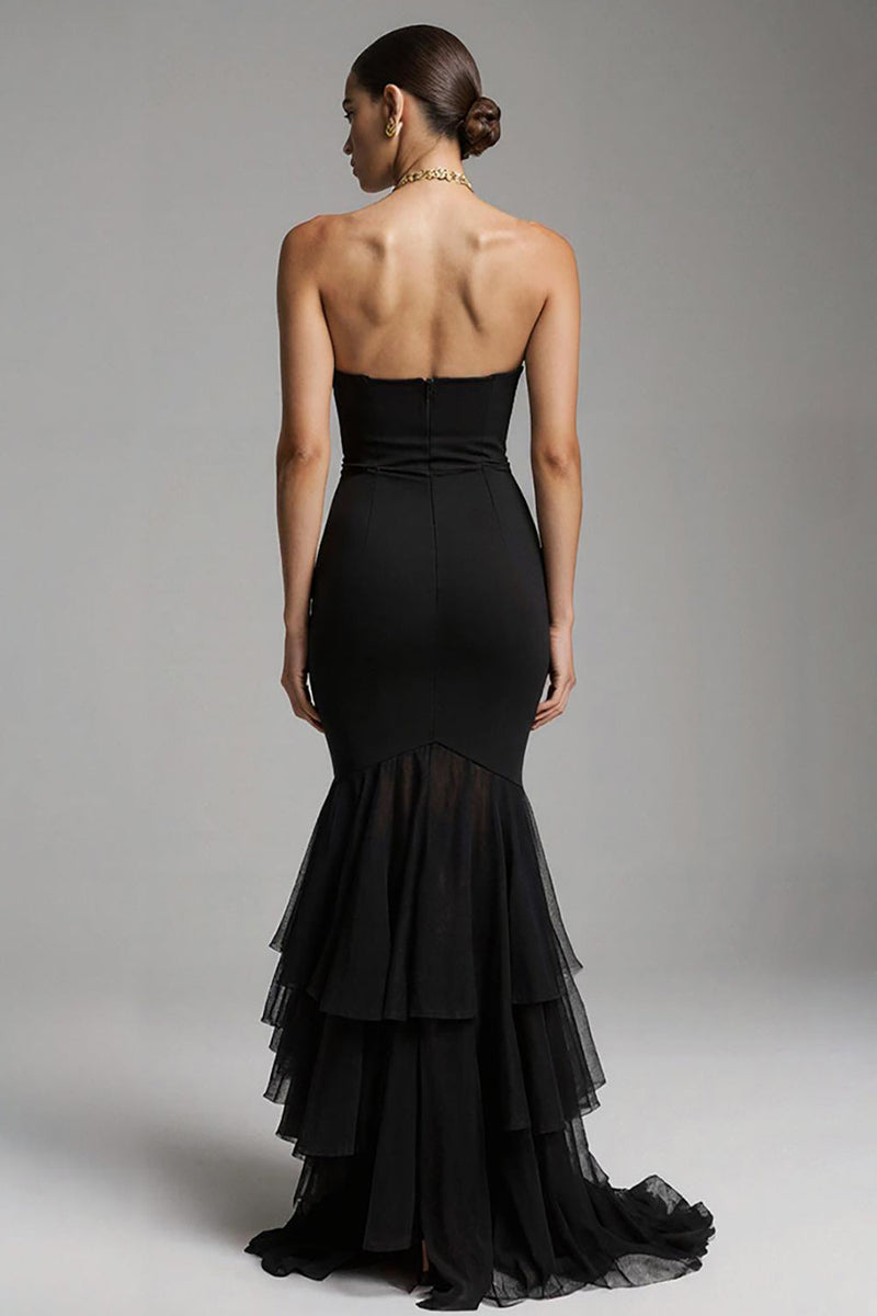 Load image into Gallery viewer, Black Mermaid Sweetheart Ruffled Long Formal Dress