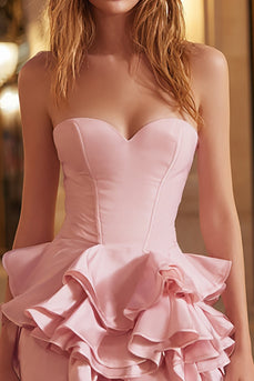 Pink Sweetheart Ruffled Tight Short Corset Cocktail Dress