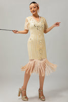 Load image into Gallery viewer, Sparkly Apricot Short Sleeves Sequins 1920s Dress with Fringes