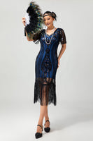 Load image into Gallery viewer, Sparkly Apricot Short Sleeves Sequins 1920s Dress with Fringes