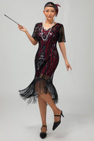 Load image into Gallery viewer, Sparkly Dark Green Bodycon Fringed Short 1920s Dress with Sleeves